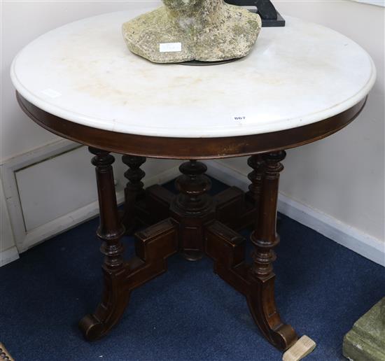 A circular Georgian style marble breakfast table, 75cm high